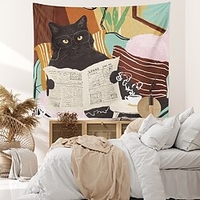 Black and white alphabet pattern tapestry print 1 piece miniinthebox