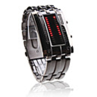 Black Band Double Row Arrayed Charming Red LED Wrist Watch