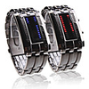 Black Band Double Row Arrayed Couple Style Men Blue and Women Red LED Wrist Watch