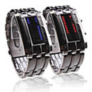 Black Band Double Row Arrayed Couple Style Men Blue and Women Red LED Wrist Watch