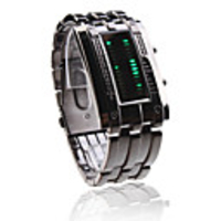 Black Band Double Row Arrayed Natural Green LED Wrist Watch