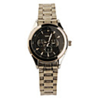 Black Bezel Stainless Steel Round Shape Quartz Watch For Women