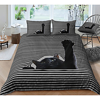 Black Cat Print 3-Piece Duvet Cover Set Hotel Bedding Sets Comforter Cover with Soft Lightweight Microfiber,  Include 1 Duvet Cover,  2 Pillowcases for Double/Queen/King(1 Pillowcase for Twin/Single)