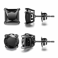 black cubic zirconia earrings black stud earrings for men combo 6mm