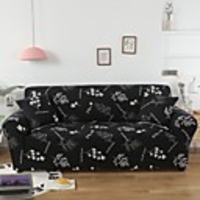 Black Floral 1-Piece Sofa Cover Couch Cover Furniture Protector Soft Stretch Slipcover Spandex Jacquard Fabric Super Fit for 1~4 Cushion Couch and L Shape Sofa, Easy to Install(1 Free Cushion Cover)