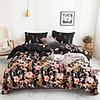 Black Floral Botanical Print 3-Piece Duvet Cover Set Hotel Bedding Sets Comforter Cover with Soft Lightweight Microfiber(Include 1 Duvet Cover and 1or 2 Pillowcases)