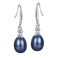 black freshwater pearl earrings drop sterling silver cubic zirconia earrings fine jewelry for women