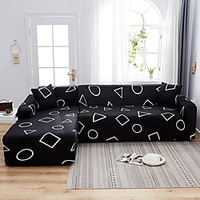 Black Geometric Print Dustproof All-powerful Slipcovers Stretch L Shape Sofa Cover Super Soft Fabric Couch Cover Sofa Furniture Protector with One Free Boster Case miniinthebox