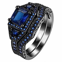 black gold plated womens wedding ring sets princess cut blue cz 2pcs engagement ring