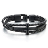 black horizontal sideway lateral cross braided leather bangle bracelet men women three-row wristband