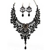 black lace necklace earrings set,  lace pendant choker and eardrop (black)