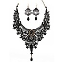 black lace necklace earrings set,  lace pendant choker and eardrop (black)