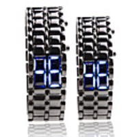 Black Metal Strip Digital Lava Style Iron Sport Couple Blue LED Faceless Wrist Watch