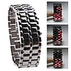 Black Metal Strip Digital Lava Style Iron Sport Womens Red LED Faceless Wrist Watch