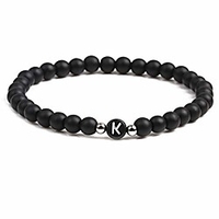 black onyx handmade a-z letters bracelet natural 6mm howlite men and women 6.7-7.3 ″ elastic natural stones personalized letter engraving (k)