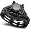 black onyx princess cut anniversary wedding bridal ring set (black,  14)