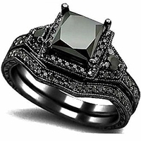 black onyx princess cut anniversary wedding bridal ring set (black,  14)