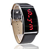Black PU Leather Band Elagant Women Silvery Frame Red LED Wrist Watch