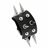black punk style pu leather for women men bracelet bangle with rivets spiked accent adjustable
