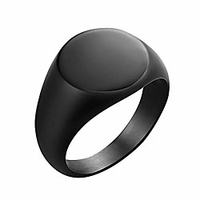 black signet ring for women men size 9 stainless steel polished round black rings for engraving customized ring