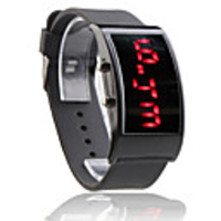 Black Silicone Band Square Frame Unisex Red LED Sports Wrist Watch