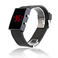 Black Silicone Band Unisex Red LED Sports Wrist Watch