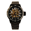 Black Stainless Steel Band Skeleton Luminous Men Automatic Wristwatch Golden