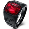 black stainless steel red crystal signet biker ring (black,  7.5)