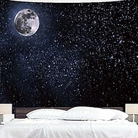 black tapestry wall hanging moon stars tapestry starry sky tapestries for bedroom living room decoration(90×60)