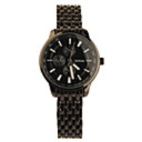 Black Tone Stainless Steel Round Shape Quartz Watch For Women Black White