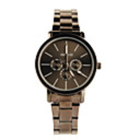 Black Tone Stainless Steel Round Shape Quartz Watch For Women Black White