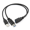 Black USB 3.0 Female to Dual USB Male Extra Power Data Y Extension Cable for 2.5 Mobile Hard Disk