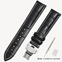 Black watch with crocodile leather strap Men and women butterfly buckle for Armani Tianwang Tissot dw Citizen 16/18/19/20mm