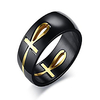 blackamp;gold plated stainless steel egyptian key of life ankh cross puzzle ring for men, removable