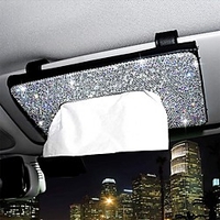 Bling Bling Car Sun Visor Tissue Box Holder Crystal Sparkling Napkin Holder PU Leather Backseat Tissue Case Car Accessories for Women 1PCS miniinthebox