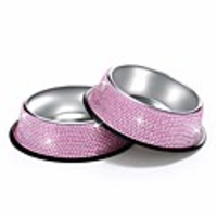 bling dog bowls pink,  640ml handmade bling rhinestones stainless steel pet bowls double food water feeder for puppy cats dogs - set of 2