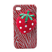 Bling Protective Back Case w/ Strawberry Sticked on Back for iPhone 4