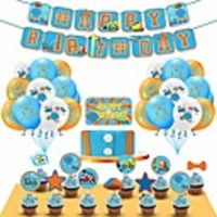 blipp party decorations supplies,  english teacher blipp theme birthday party decor,  48 pack with happy birthday banner,  cake topper,  balloons,  perfect for baby shower,  kids,  girls and boys