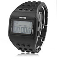Block Bricks Design Band Wrist Watch with LED Night Light - Black