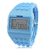 Block Bricks Design Band Wrist Watch with LED Night Light - Blue