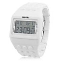 Block Bricks Design Band Wrist Watch with LED Night Light - White