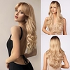 Blonde Wig with Bangs - Long Wavy Ombre Curtain Bang Wigs for White Women Light Ash Blond Dark Roots Synthetic Heat Resistant Hair Natural Cute Strawberry Wigs for Everyday/Party/Cosplay miniinthebox