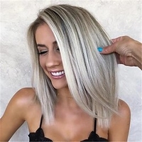 Blonde Wigs for Women Heat Resistant Synthetic Wig Straight Middle Part Wig Short Silver Grey Heat Resistant Synthetic Hair Women