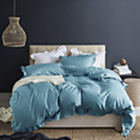Blue 3-Piece Duvet Cover Set Hotel Bedding Sets Comforter Cover with Soft Lightweight Microfiber and Lotus Leaf Edge Decoration(Include 1 Duvet Cover and 1or 2 Pillowcases)
