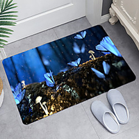 Blue Butterfly Digital Printing Floor Mat Modern Bath Mats Nonwoven / Memory Foam Novelty Bathroom