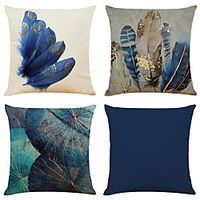 Blue Feather Double Side Cushion Cover 4PC Soft Decorative Square Throw Pillow Cover Cushion Case Pillowcase for Bedroom Livingroom Superior Quality Machine Washable Indoor Cushion for Sofa Couch Bed Chair miniinthebox