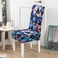 Blue Geometric Triangle Print Super Soft Chair Cover Stretch Removable Washable Dining Room Chair Protector Slipcovers Home Decor Dining Room Seat Cover miniinthebox