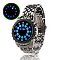 Blue LED Mirror Watch with Black Metal Strap