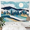 blue mountain landscape tapestry wall hanging,  nature forest tree theme large tapestries fits home dorm living room bedroom decor for men and women with non-mark hooks amp; clips 51x59 inches