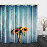 Blue Plank Sunflower Print Waterproof Fabric Shower Curtain for Bathroom Home Decor Covered Bathtub Curtains Liner Includes with Hooks